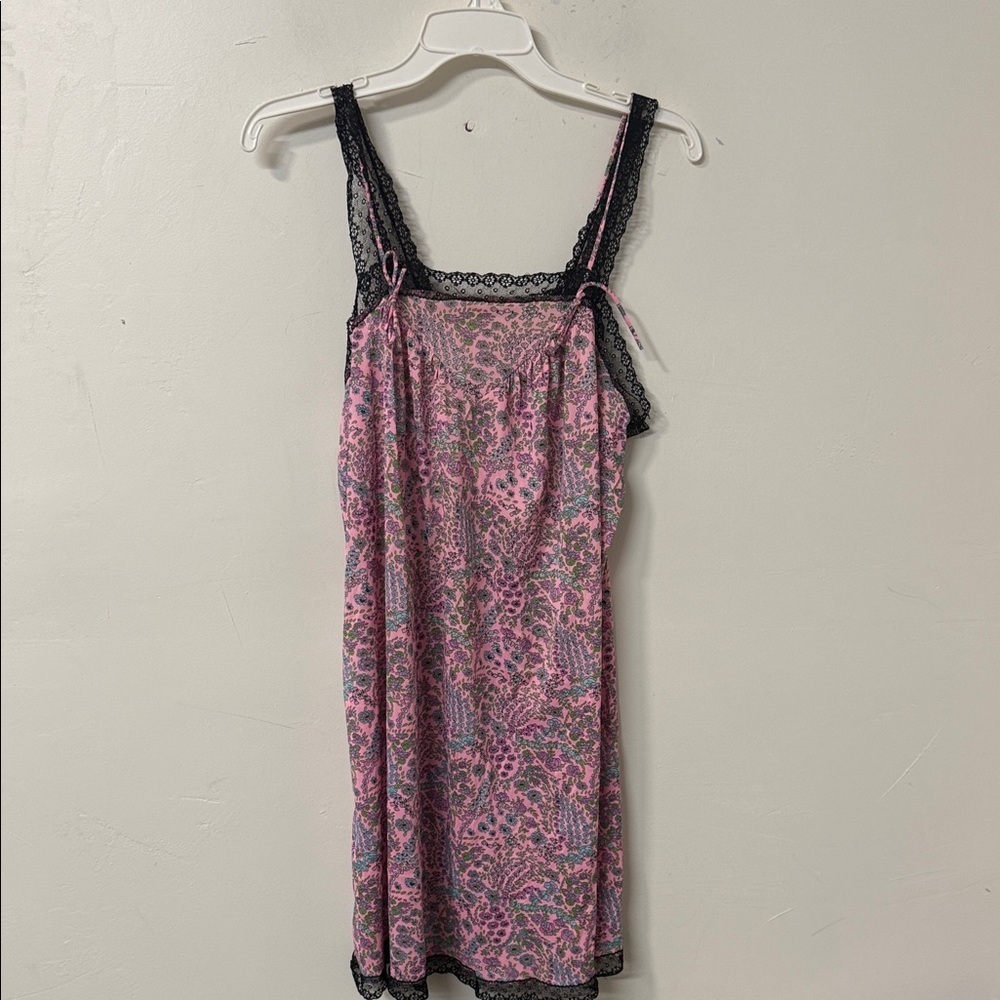 Pink and Black Lace Trim Nightgown vintage
